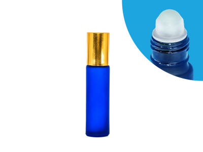 Roll-on lahvička modrá matná, 10 ml, zlatý uzávěr