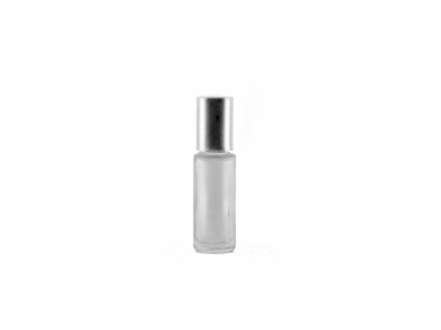 Flacone roll-on in vetro trasparente, 5 ml, tappo argentato